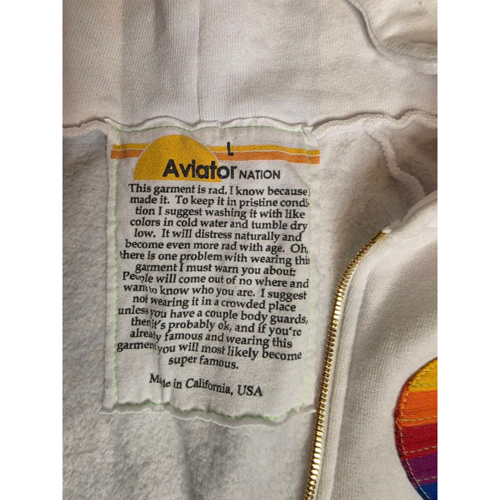 Women's Aviator Nation White Rainbow Heart Full Zip Hoodie unisex size Large - Picture 6 of 8